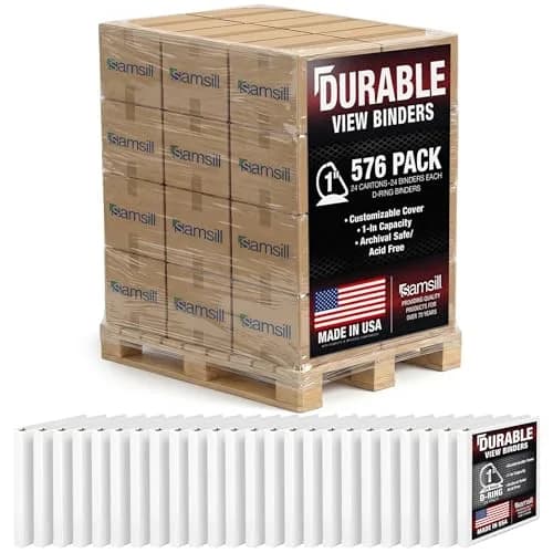 Samsill White 1-Inch D-Ring Binders (576-Pack) | Recycled Chipboard, Clear View Covers, 125-Sheet Capacity thumbnail 1