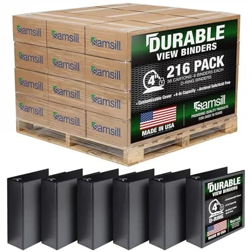 Samsill 4 Inch Black D-Ring Binder Pallet of 216 | Heavy-Duty Recycled Chipboard for Office & School thumbnail 1
