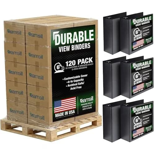 Samsill 6 Inch D-Ring Binder, Locking Rings, 120-Pack | Heavy-Duty Black Storage for 1225 Sheets thumbnail 1