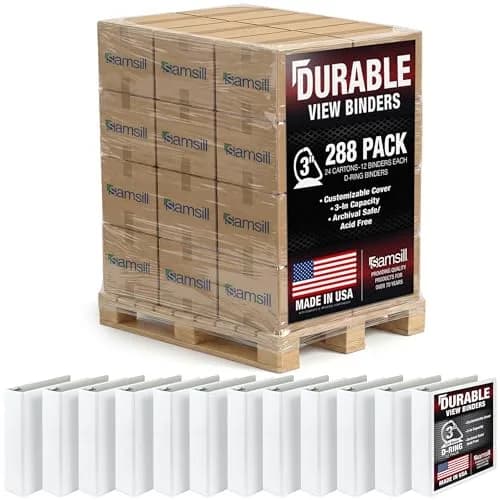 Samsill 3 Inch D-Ring Binder, White, 288 Count Pallet | Heavy-Duty Recycled Chipboard for Office & School thumbnail 1