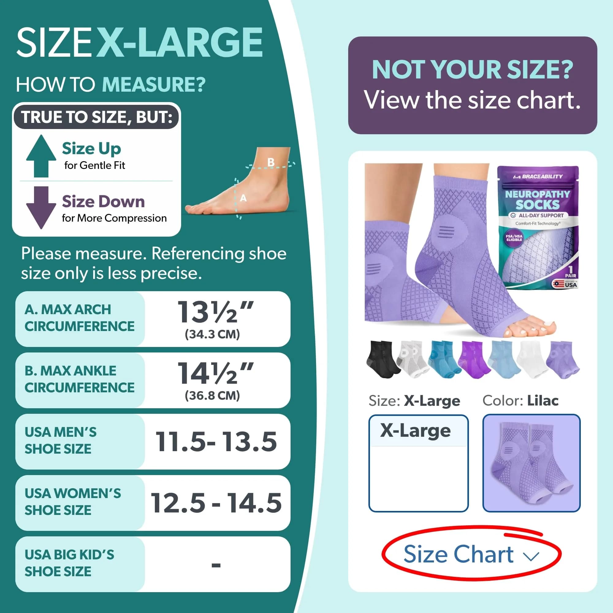 BraceAbility Neuropathy Socks X-Large in Lilac - 1 Pair | FDA Approved Medical Compression for Nerve Pain - view 2