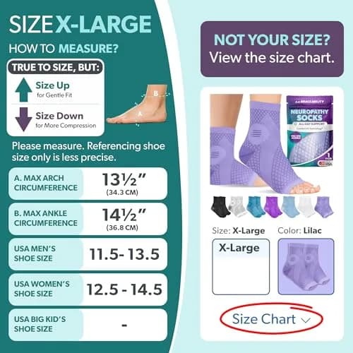 BraceAbility Neuropathy Socks X-Large in Lilac - 1 Pair | Medical Compression for Nerve Pain thumbnail 2