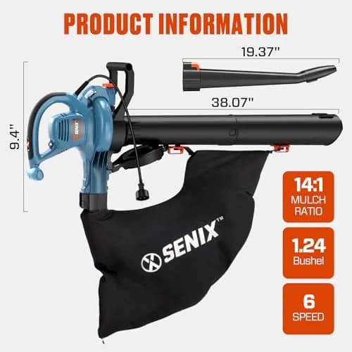 SENIX 3-in-1 Corded Leaf Blower, Leaf Vacuum & Mulcher, 420 CFM & 179 MPH | Versatile Garden Tool thumbnail 2