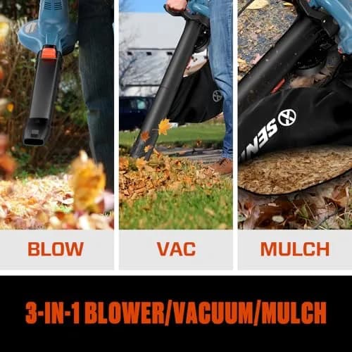 SENIX 3-in-1 Corded Leaf Blower, Leaf Vacuum & Mulcher, 420 CFM & 179 MPH | Versatile Garden Tool thumbnail 3