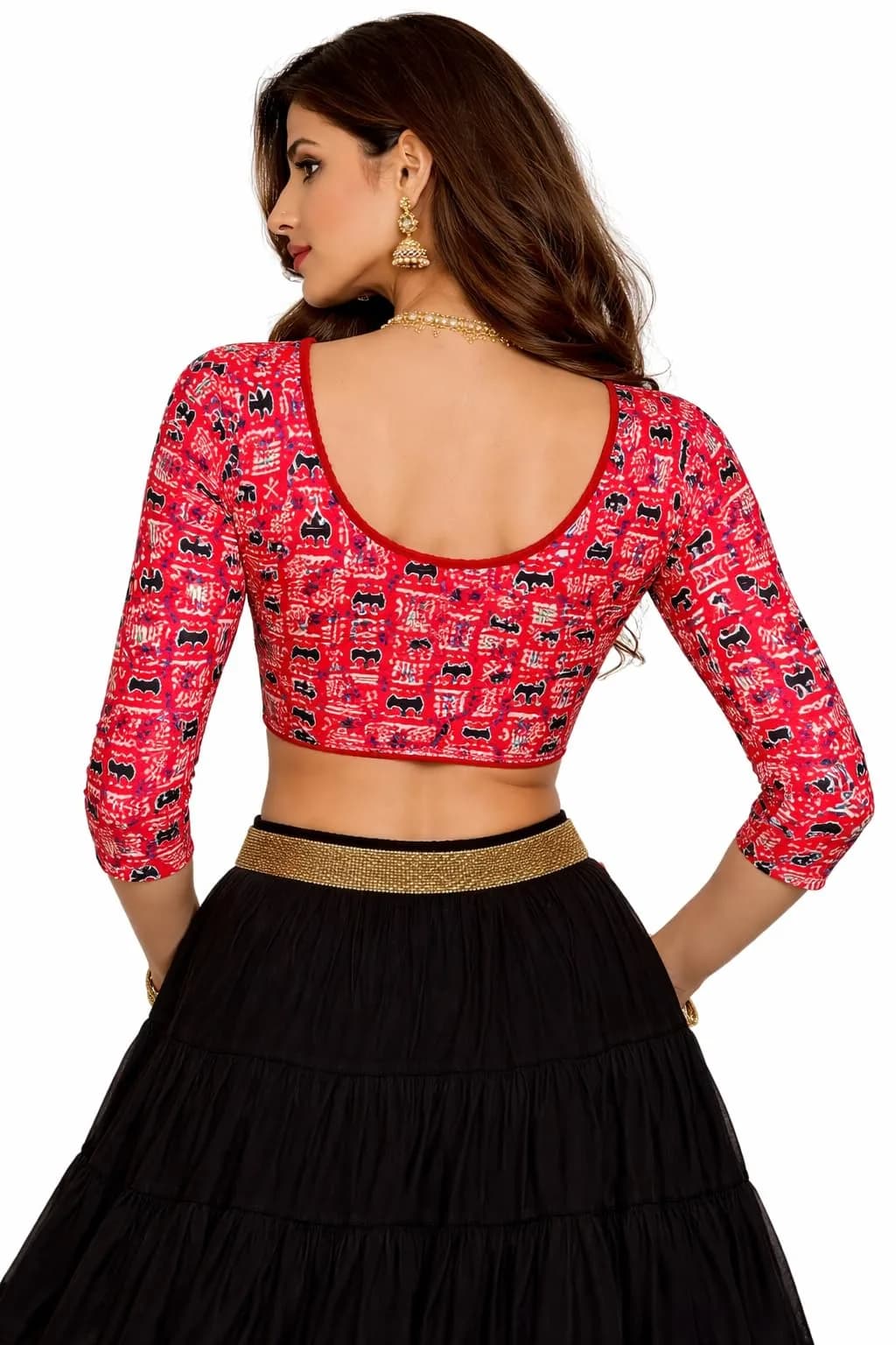 Fressia Fabrics Stretchable Cotton Saree Blouse Round Neck 3/4 Sleeve 120g (4.2oz) - view 4