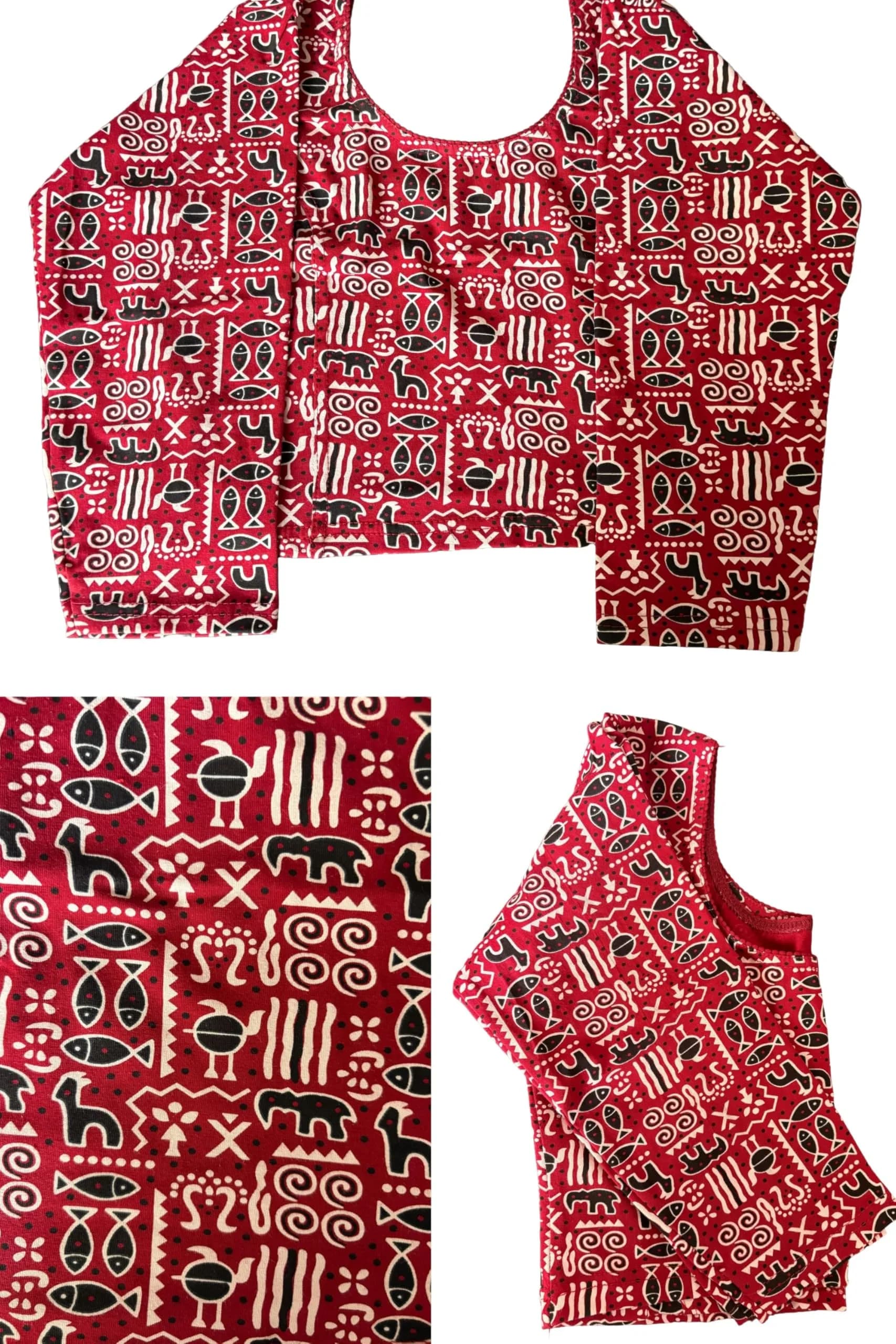 Fressia Fabrics Stretchable Cotton Saree Blouse Round Neck 3/4 Sleeve 120g (4.2oz) - view 6