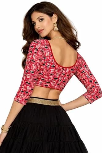 Fressia Fabrics Stretchable Cotton Saree Blouse Round Neck 3/4 Sleeve 120g (4.2oz) thumbnail 3