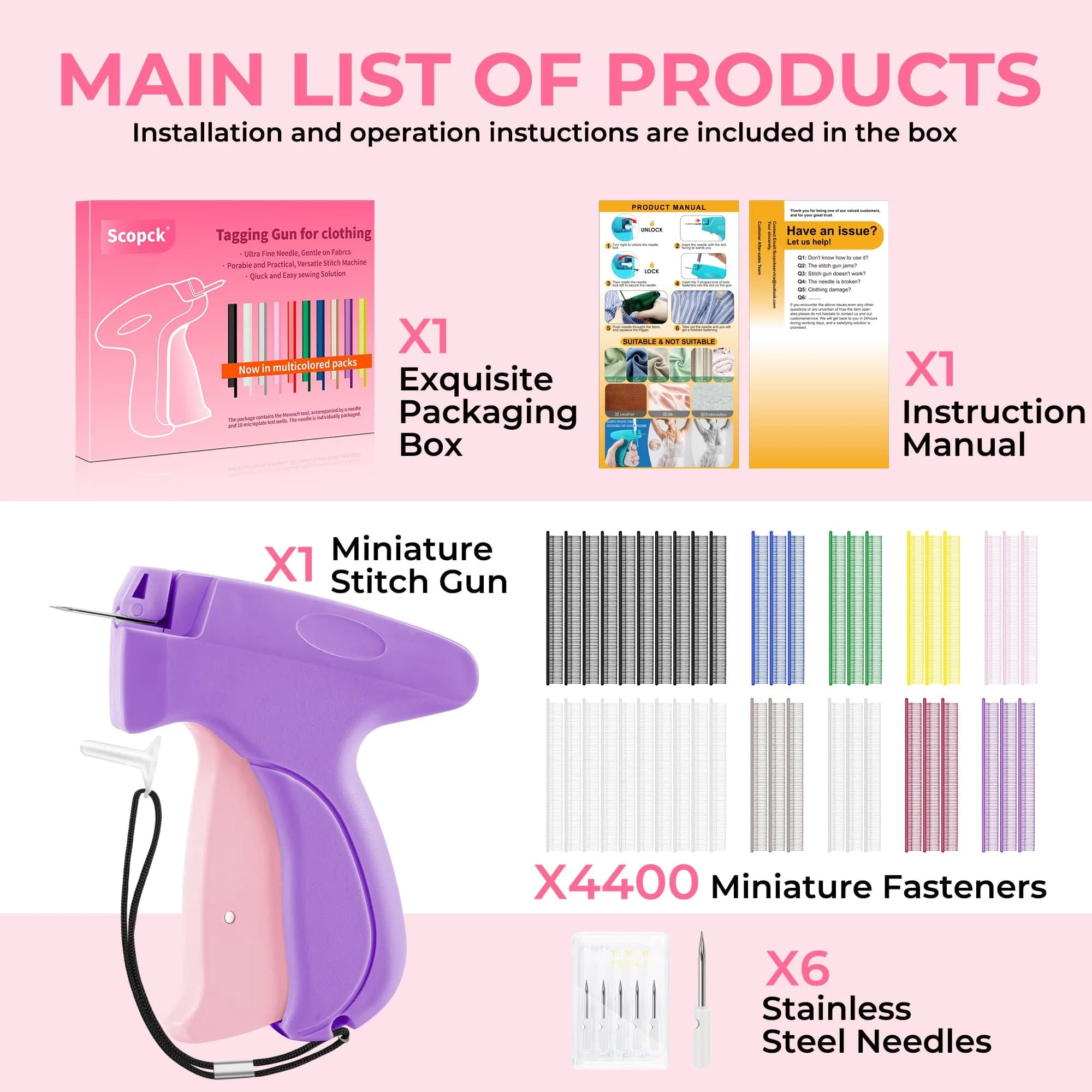 Scopck Handheld Stitch Gun for Clothes, Purple-Pink (Includes 6 Needles, 1800 Fasteners) thumbnail 3