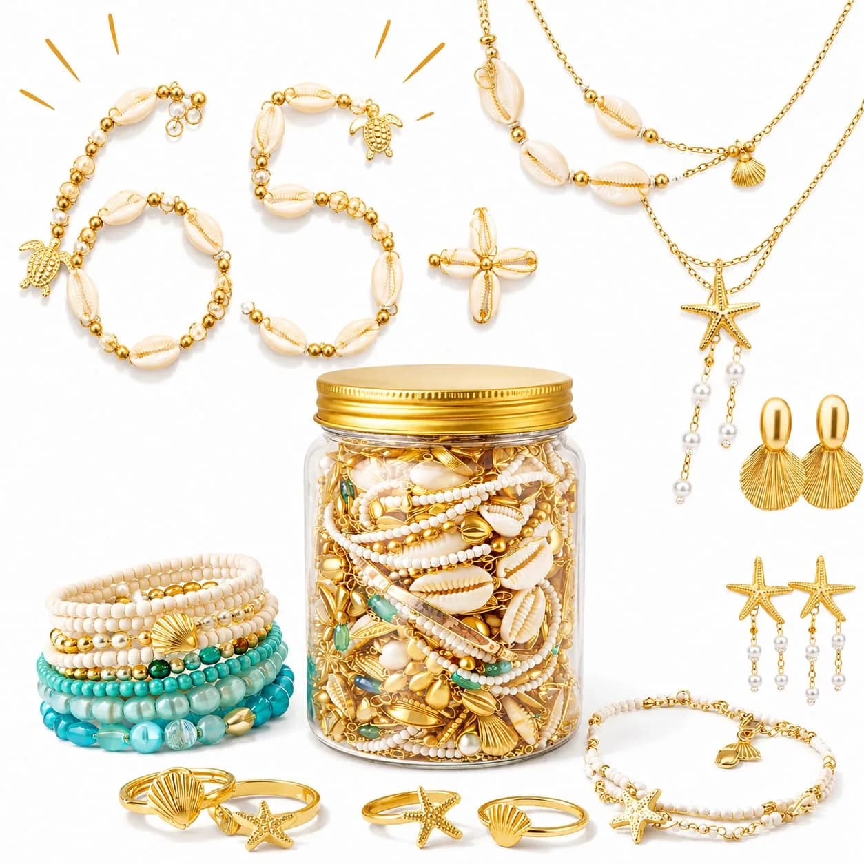 JYSO Mystery Jewelry Jar Bundle Gold Jewelry Set | 65+ Pieces — Beach