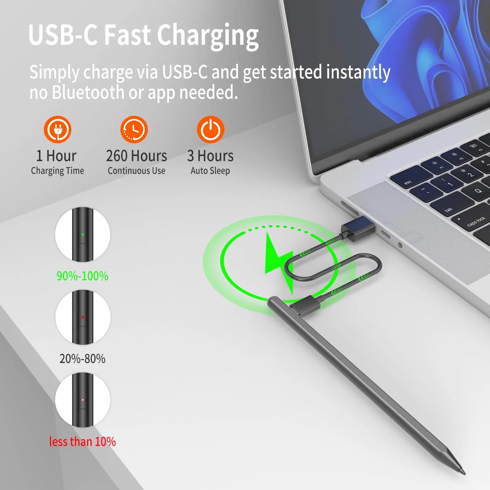 hacey Stylus Pen for Surface Pro 11/10/9/8/X, 4096 Pressure Sensitivity, USB-C Fast Charge | Compatible with Surface Devices & Kobo eReaders - view 7