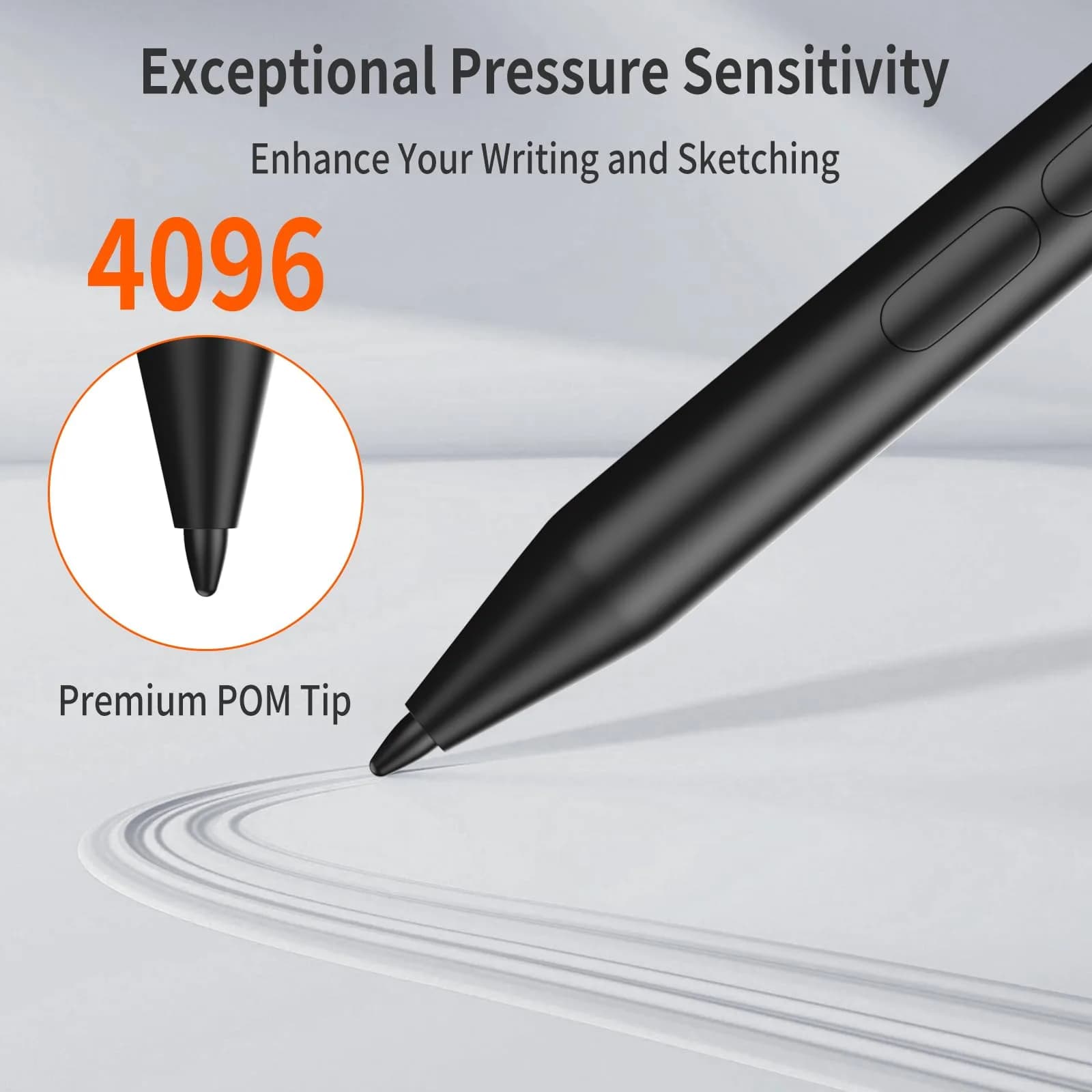 hacey Stylus Pen for Surface Pro 11-3, 4096 Pressure Levels, Black Aluminum Body, Replaceable AAAA Battery - view 3