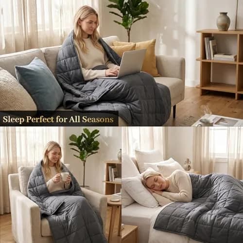 Smart Queen Cooling Weighted Blanket 20lbs 60x80 in Charcoal | All-Season Sleep Comfort thumbnail 4