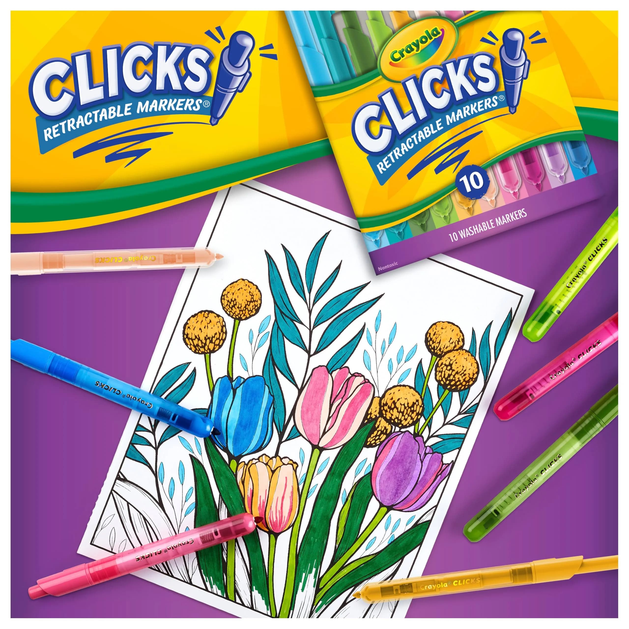 Crayola Clicks Retractable Markers Bold 10 Count | Non-Toxic Art Supplies for India - view 3