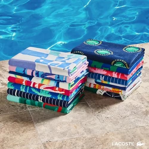 Lacoste 100% Cotton Oversized Beach Towel Palm Trees/Coral 183cm (72"L x 36"W) thumbnail 5