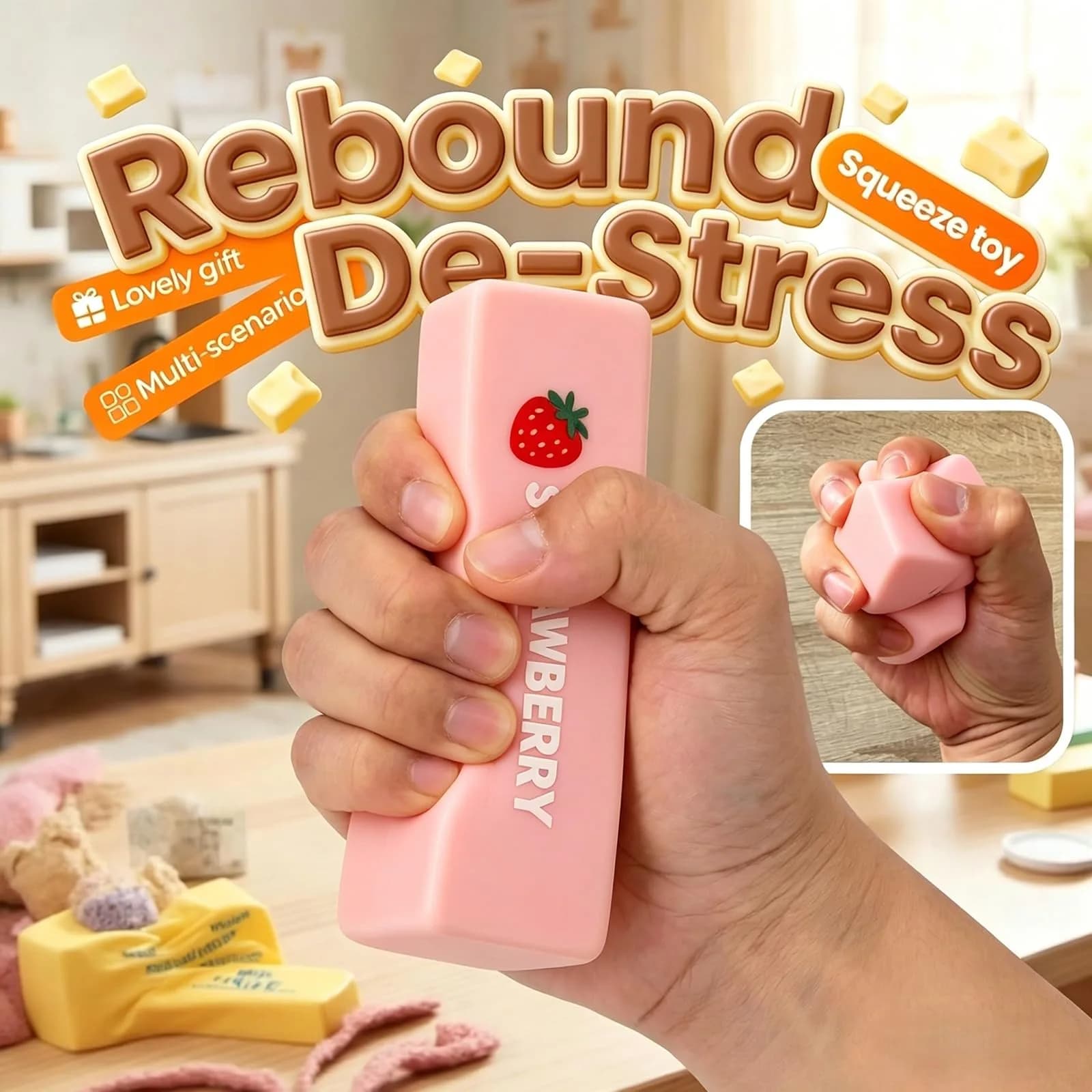 Generic Pink Butter Stick Squeeze Stress Toy Slow Rebound PU Foam | Realistic Texture for Kids - view 3