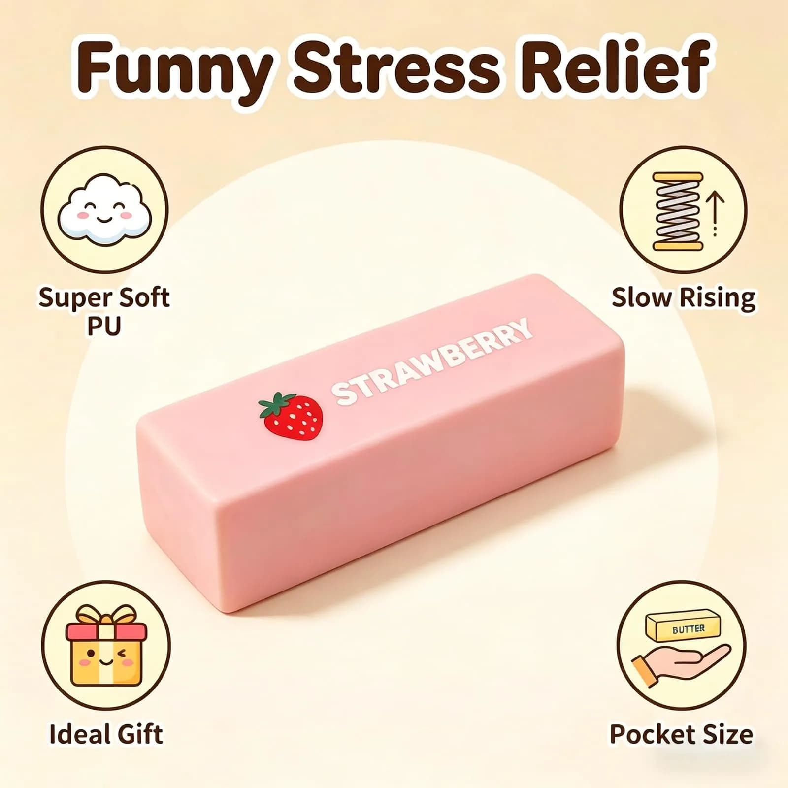 Generic Pink Butter Stick Squeeze Stress Toy Slow Rebound PU Foam | Realistic Texture for Kids - view 4