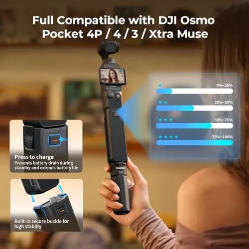 SmallRig Osmo Pocket 3/4/4 Pro Battery Handle 5000mAh with Wireless Mic Support & 1/4" Mount | 2.18x Extended Runtime thumbnail 2