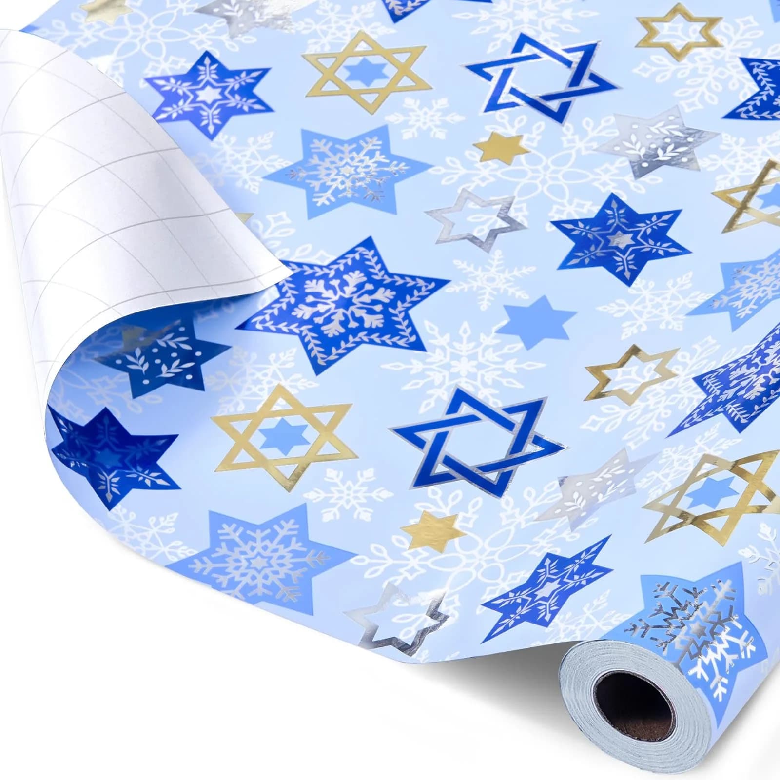 WERNNSAI Hanukkah Wrapping Paper Blue Star of David Snowflake Design 33 Ft | Festive Metallic Foil Gift Wrap for Hanukkah & Winter Celebrations