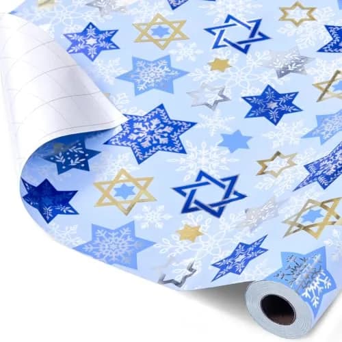WERNNSAI Hanukkah Wrapping Paper Blue Star of David Snowflake Design 33 Ft | Festive Metallic Foil Gift Wrap for Hanukkah & Winter Celebrations thumbnail 1
