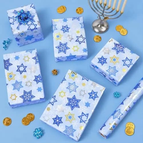 WERNNSAI Hanukkah Wrapping Paper Blue Star of David Snowflake Design 33 Ft | Festive Metallic Foil Gift Wrap for Hanukkah & Winter Celebrations thumbnail 4