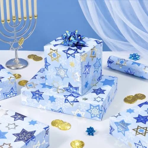 WERNNSAI Hanukkah Wrapping Paper Blue Star of David Snowflake Design 33 Ft | Festive Metallic Foil Gift Wrap for Hanukkah & Winter Celebrations thumbnail 5