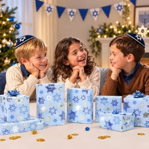WERNNSAI Hanukkah Wrapping Paper Blue Star of David Snowflake Design 33 Ft | Festive Metallic Foil Gift Wrap for Hanukkah & Winter Celebrations thumbnail 6