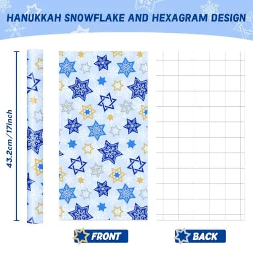 WERNNSAI Hanukkah Wrapping Paper Blue Star of David Snowflake Design 33 Ft | Festive Metallic Foil Gift Wrap for Hanukkah & Winter Celebrations thumbnail 2