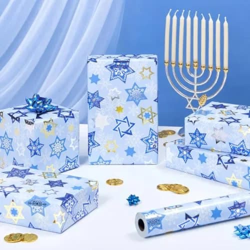 WERNNSAI Hanukkah Wrapping Paper Blue Star of David Snowflake Design 33 Ft | Festive Metallic Foil Gift Wrap for Hanukkah & Winter Celebrations thumbnail 3