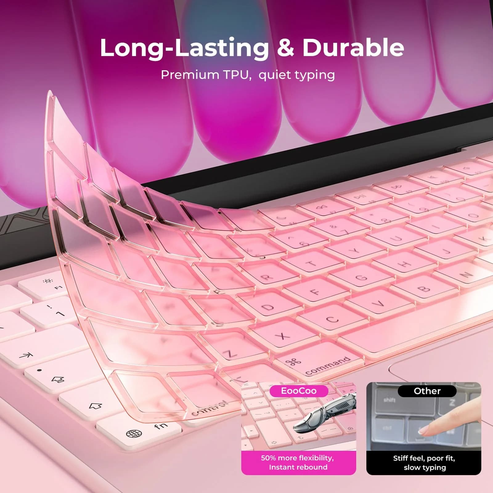EooCoo Blush Clear TPU Keyboard Skin for MacBook Neo/Pro 13/14/15/16, Air 13/15, US Layout | Ultra-Thin & Washable - view 5
