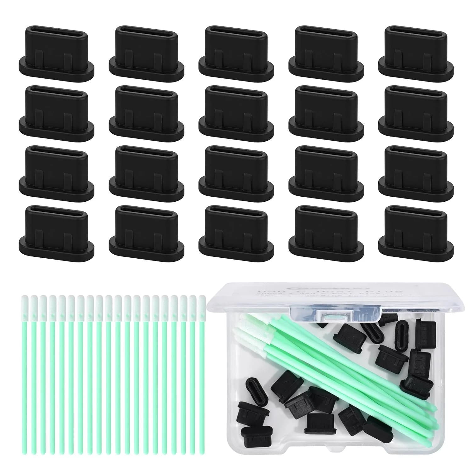 CaseBuy USB C Dust Plugs & Port Cleaners (20 Pairs) | Protects All Type-C Devices