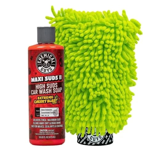 Chemical Guys Maxi Suds II Car Wash Soap & Chenille Mitt Bundle, Cherry Scent, 473ml (16 fl oz) | pH-Balanced, Scratch-Free Wash thumbnail 1