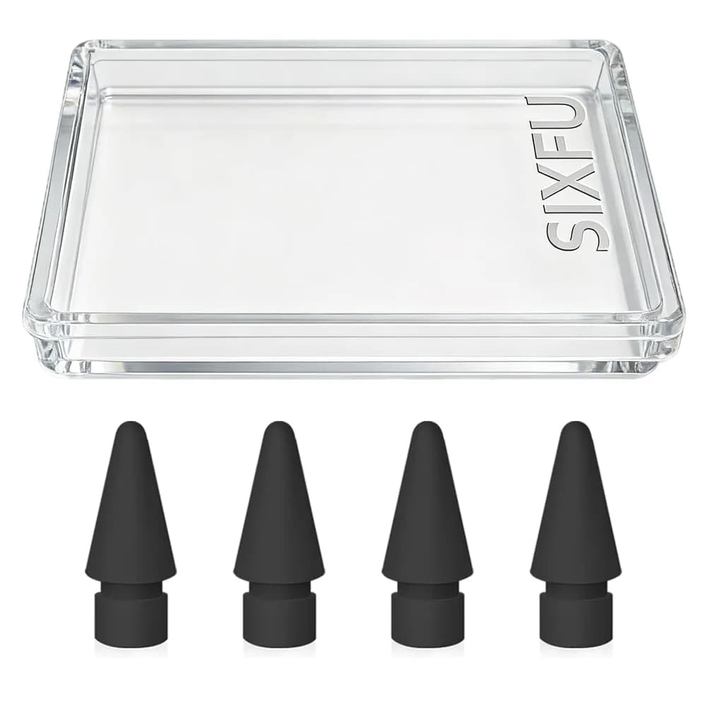 SIXFU 8 Styles Replacement Tips for Apple Pencil Pro, 1st/2nd Gen, USB-C, Logitech Crayon | 9-Piece Set with Storage Box — 4PCS Black Replacement apple pencil tip