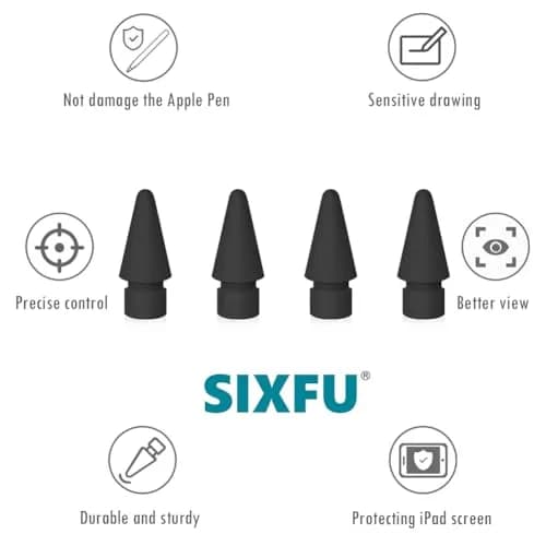 SIXFU Replacement Pencil Tips 4 PCS Black | Compatible with Apple Pencil Pro, USB-C, 1st/2nd Gen thumbnail 4