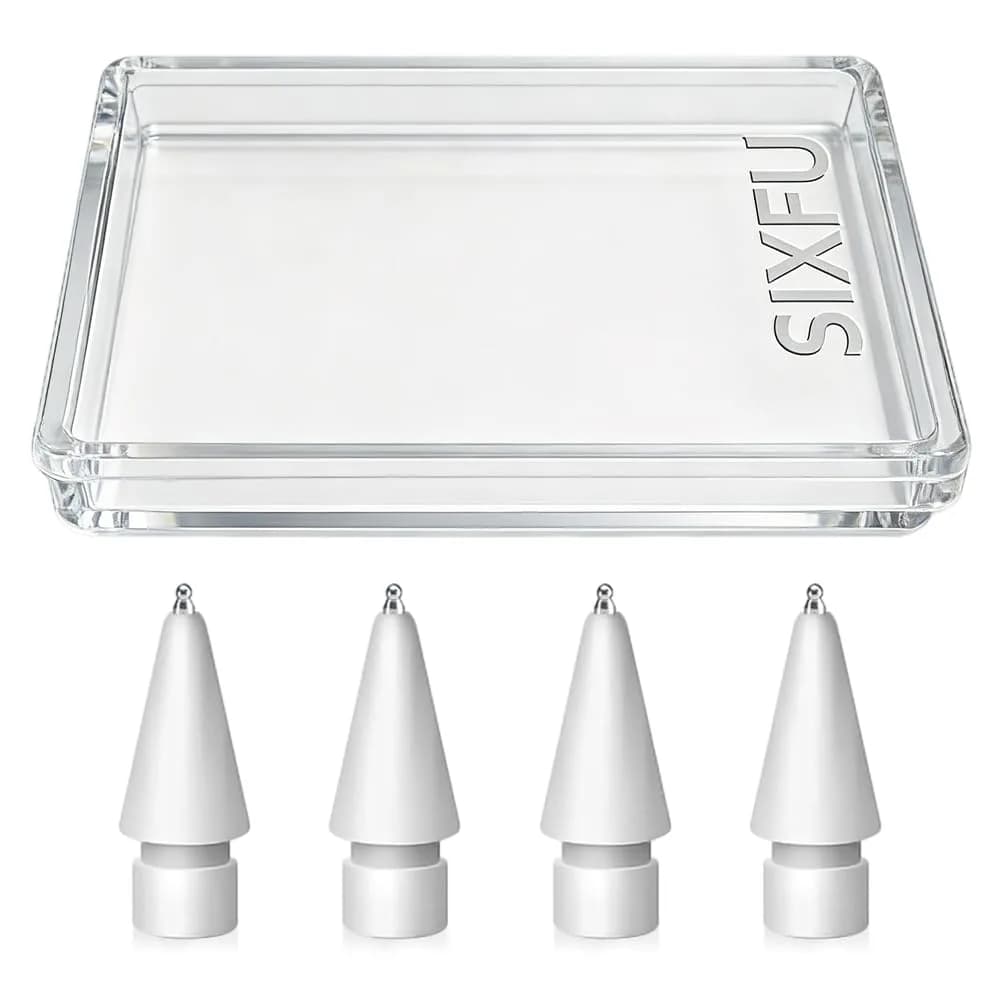 SIXFU 8 Styles Replacement Tips for Apple Pencil Pro, 1st/2nd Gen, USB-C, Logitech Crayon | 9-Piece Set with Storage Box — 4PCS Extended ultra fine ballpoint tip