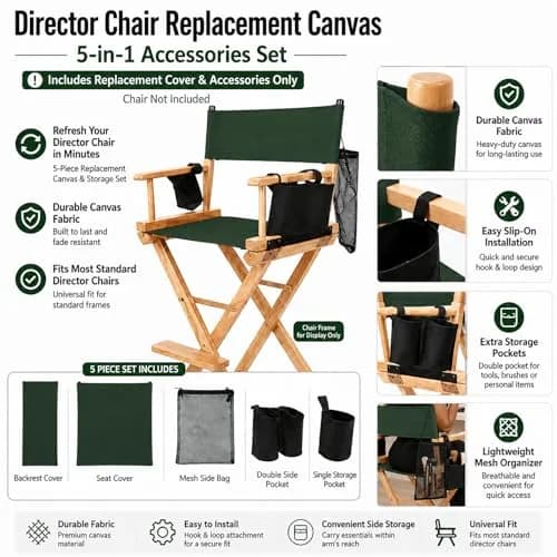 STAY GENT Director Chair Replacement Canvas Set with Storage Bags - Green | 5-in-1 Upgrade for Makeup Artist Chairs thumbnail 9