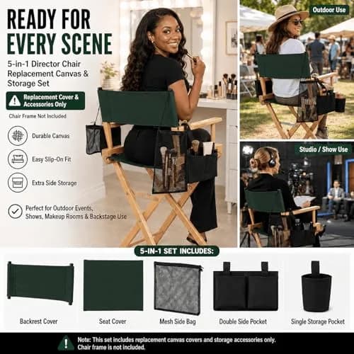 STAY GENT Director Chair Replacement Canvas Set with Storage Bags - Green | 5-in-1 Upgrade for Makeup Artist Chairs thumbnail 2