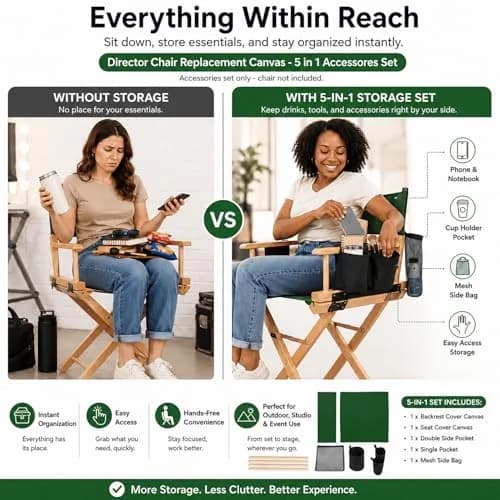 STAY GENT Director Chair Replacement Canvas Set with Storage Bags - Green | 5-in-1 Upgrade for Makeup Artist Chairs thumbnail 3