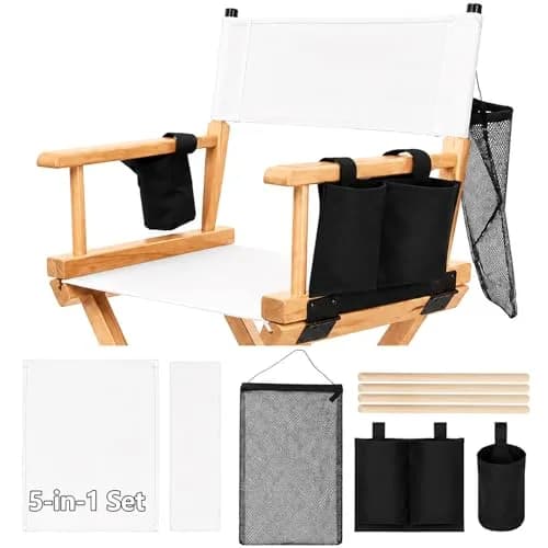 STAY GENT Director Chair Replacement Canvas Set with Storage - White | 5-in-1 Upgrade for Makeup Artist Chairs thumbnail 1