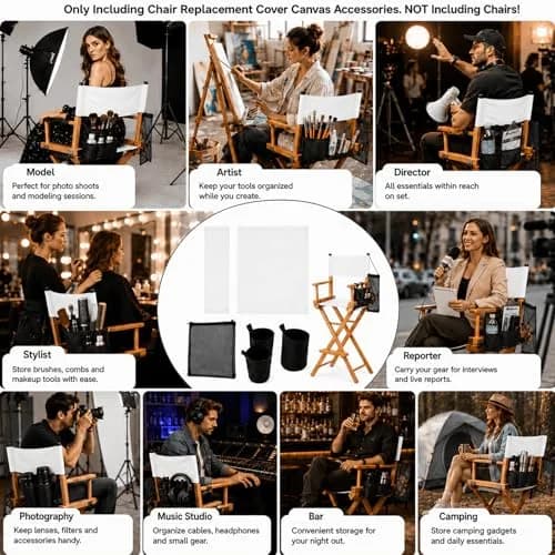 STAY GENT Director Chair Replacement Canvas Set with Storage - White | 5-in-1 Upgrade for Makeup Artist Chairs thumbnail 5
