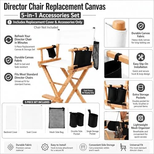 STAY GENT Director Chair Replacement Canvas Set with Storage - White | 5-in-1 Upgrade for Makeup Artist Chairs thumbnail 8