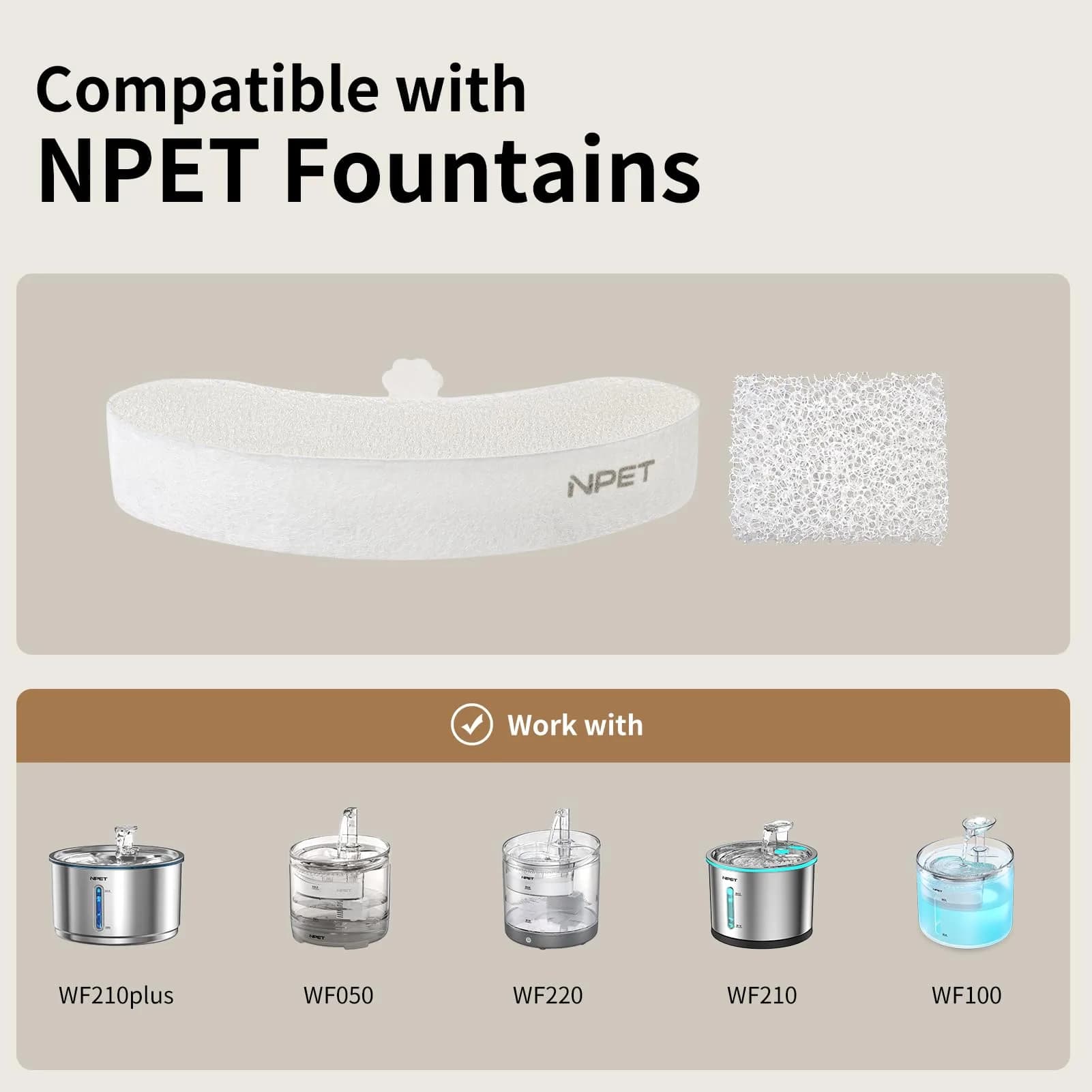 NPET Replacement Filters for WF210plus Stainless Steel Pet Water Fountain (8 Packs of Filters + 8 Sponges) | 5-Stage Filtration for Cleaner Water - view 6