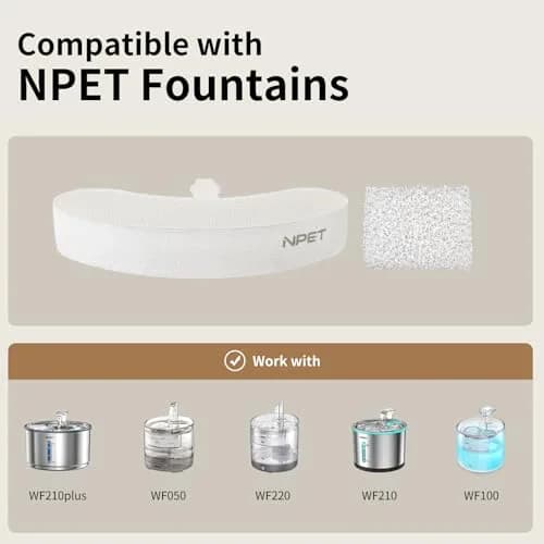 NPET Replacement Filters for WF210plus Stainless Steel Pet Water Fountain (8 Packs of Filters + 8 Sponges) | 5-Stage Filtration for Cleaner Water thumbnail 6