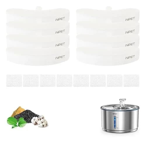 NPET Replacement Filters for WF210plus Stainless Steel Pet Water Fountain (8 Packs of Filters + 8 Sponges) | 5-Stage Filtration for Cleaner Water thumbnail 1