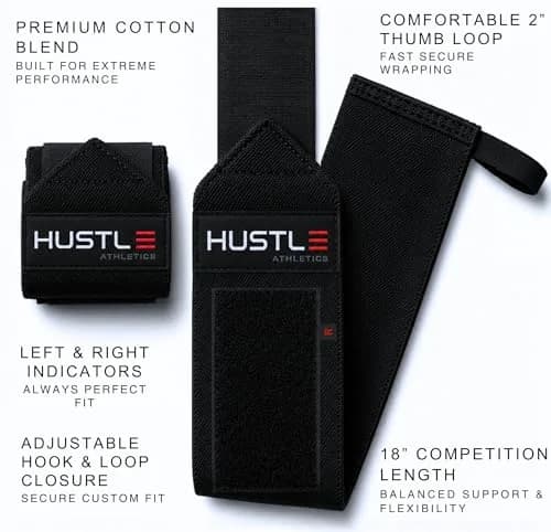 Hustle Athletics Wrist Wraps for Weightlifting 18" | USPA-Approved Heavy-Duty Gym Wraps for Men & Women thumbnail 5