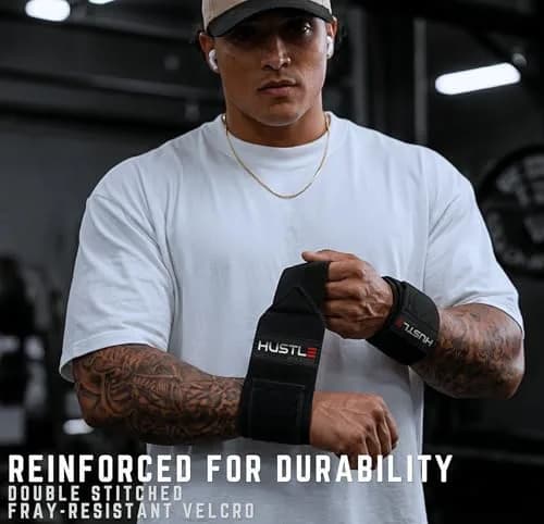 Hustle Athletics Wrist Wraps for Weightlifting 18" | USPA-Approved Heavy-Duty Gym Wraps for Men & Women thumbnail 2