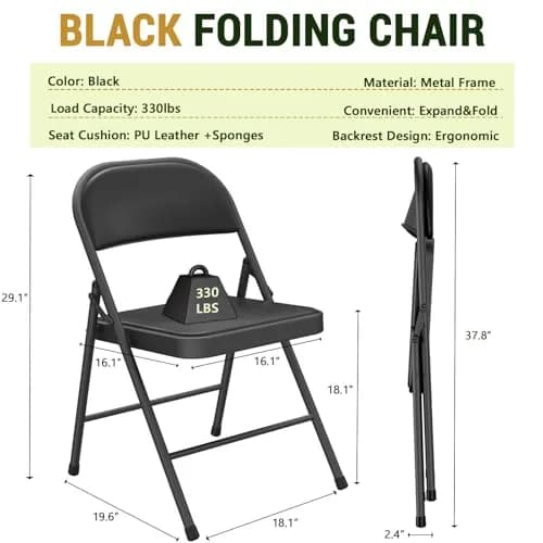 FurniEdge Padded Folding Chairs 2 Pack | Heavy Duty PU Leather Indoor & Outdoor Support thumbnail 4
