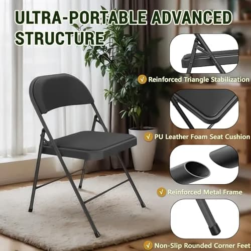 FurniEdge Padded Folding Chairs 2 Pack | Heavy Duty PU Leather Indoor & Outdoor Support thumbnail 5