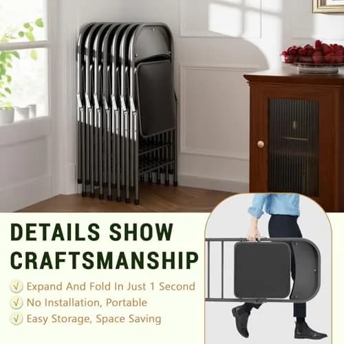 FurniEdge Padded Folding Chairs 2 Pack | Heavy Duty PU Leather Indoor & Outdoor Support thumbnail 2