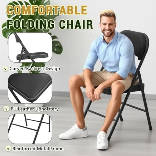 FurniEdge Padded Folding Chairs 2 Pack | Heavy Duty PU Leather Indoor & Outdoor Support thumbnail 3