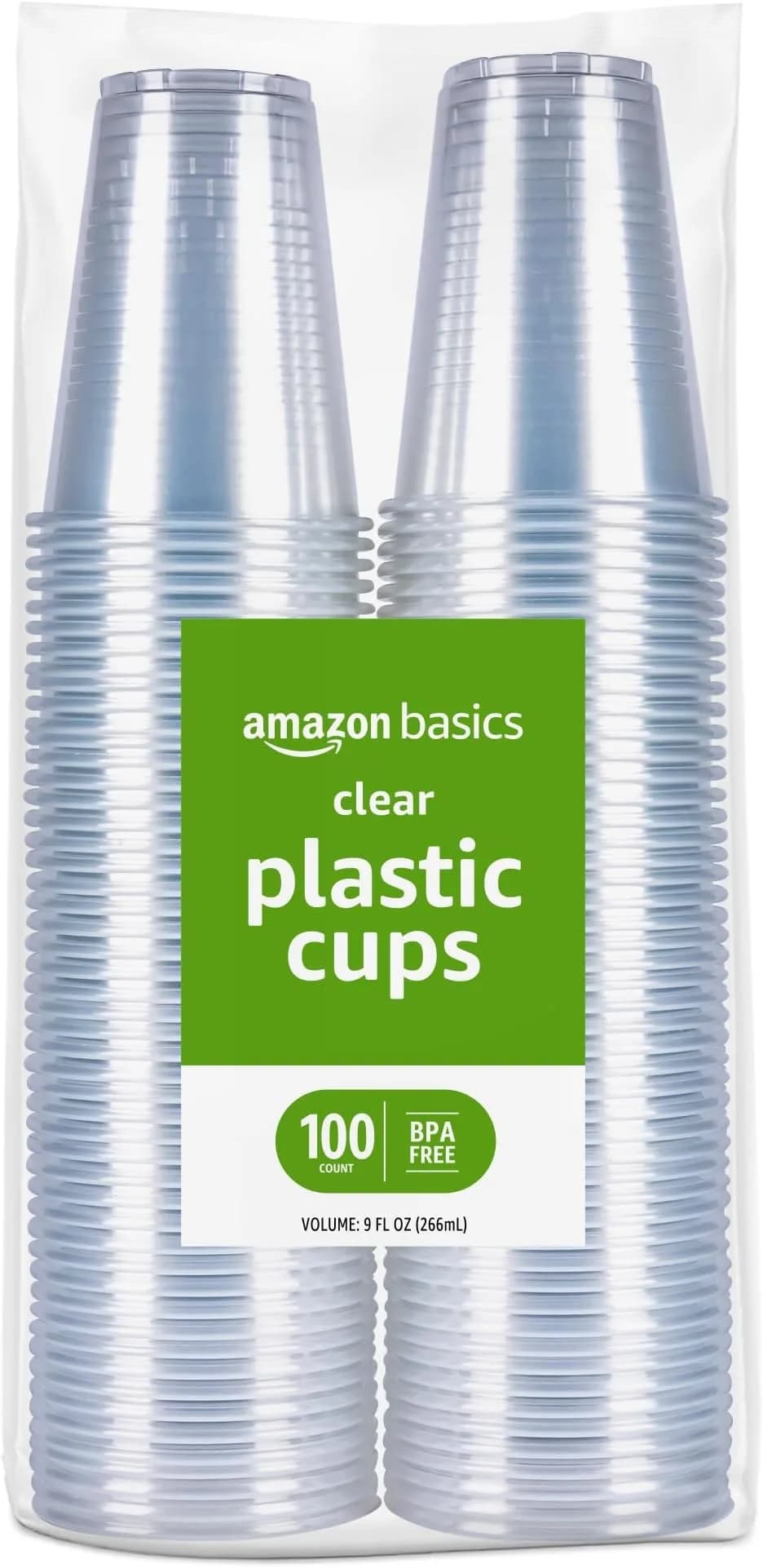 Amazon Basics Clear Disposable Plastic Cups 9oz (255ml) | 600 Count Value Pack - main product image